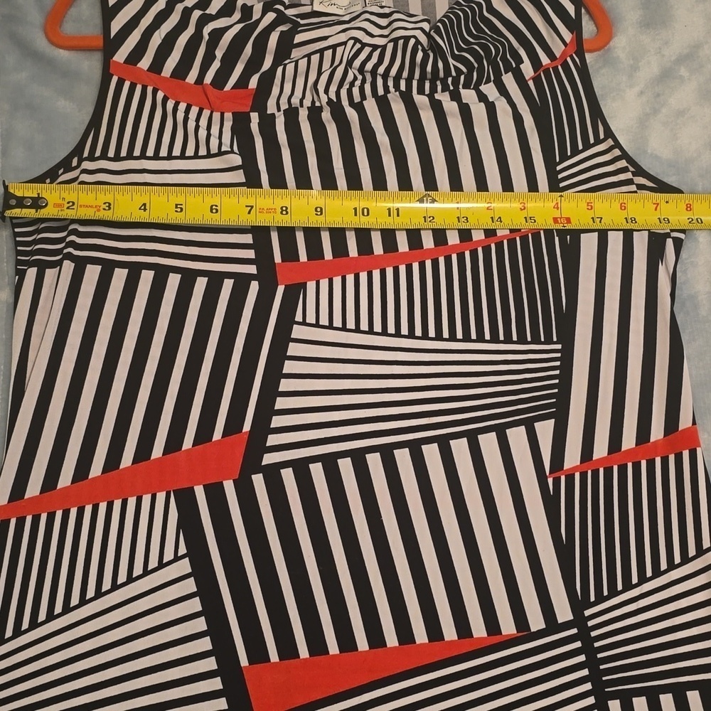 Kim Rogers Black and White Shift Dress with Coral Highlights Size L (0728C) - Picture 4 of 7